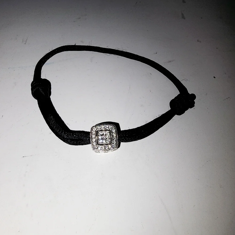 Rhinestone black satin cord‎ bracelet adjustable